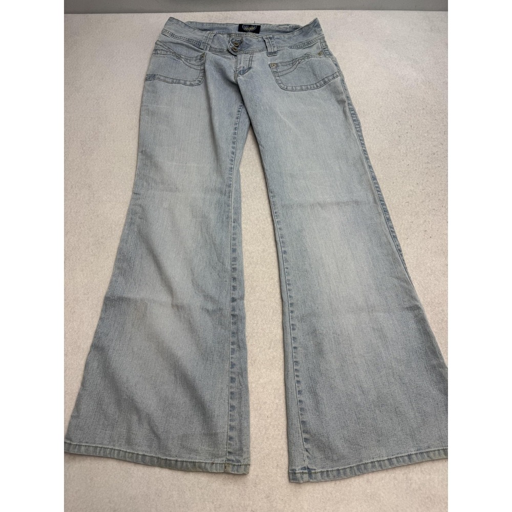 Angels Jeans Womens11 Blue Low Rise Wide Leg Light Wash Denim Stretch